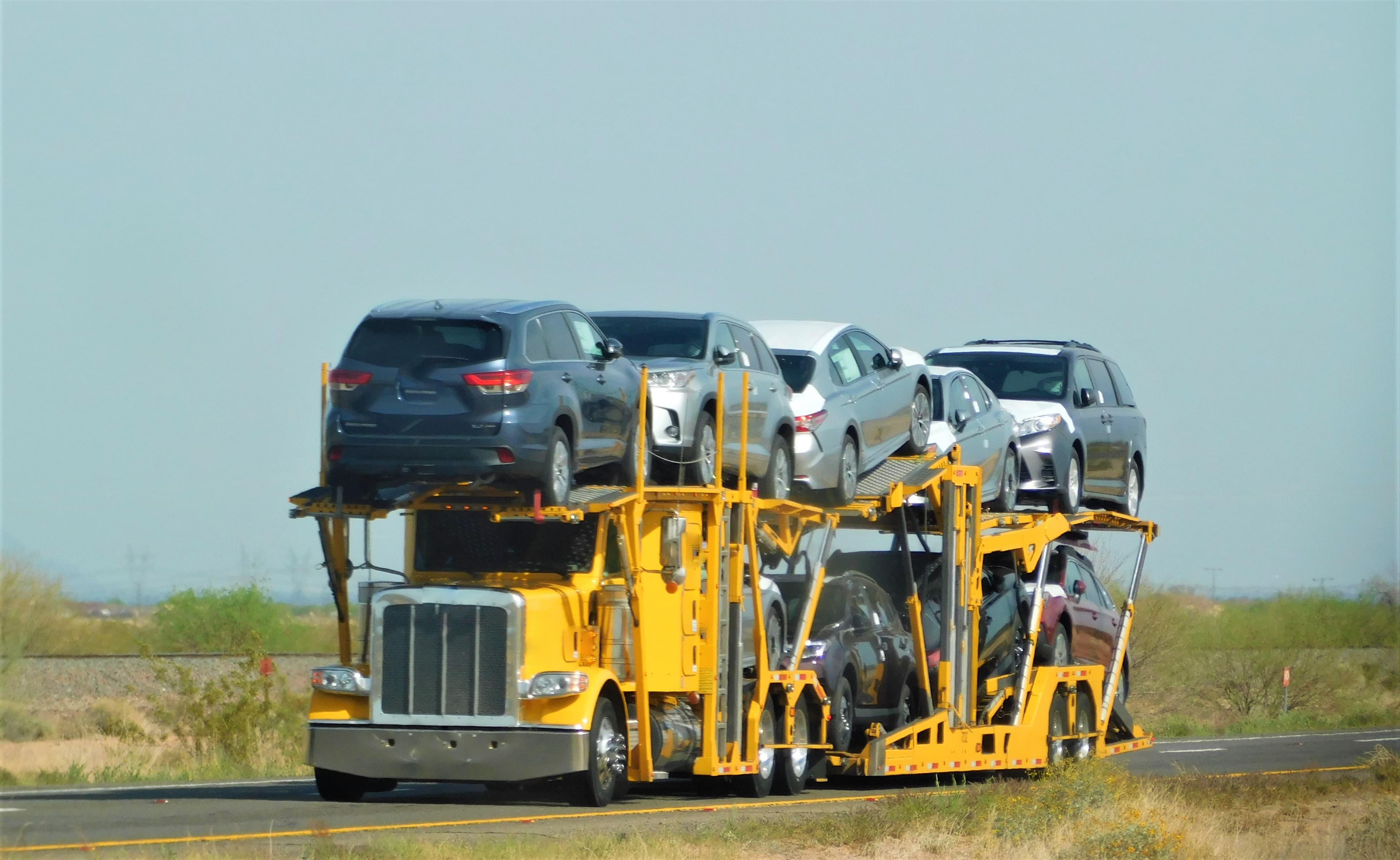 Car hauler on the road